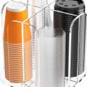 Beego Rotatable 4-Compartment Acrylic Cup Dispenser - Coffee Station Cup and Lid Carousel Countertop Plastic Cup Holder for Restaurant Breakroom Coffee Bar (Clear)