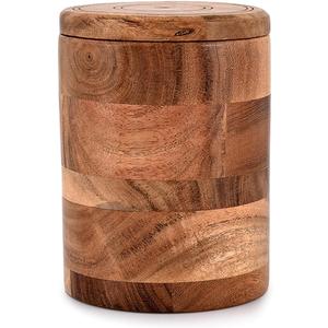 NIRMAN Acacia Wood round wooden storage jar with Lid for Keeping Cookies, Coffee, Flour, Sugar, Rice & Other Dry Foods (4.5" x 4.5" x 6")