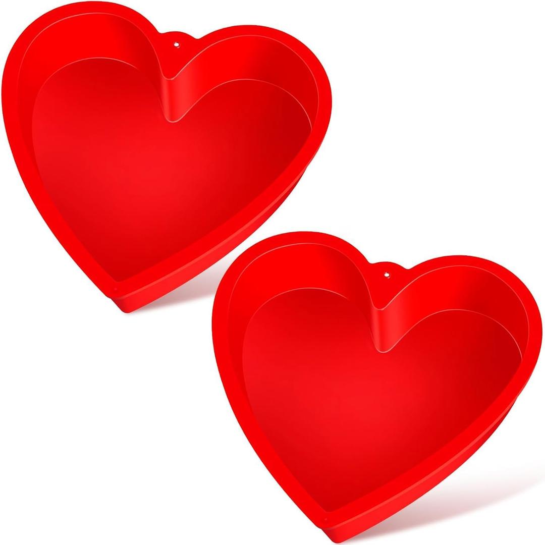 10 Inch Heart Shaped Cake Pans, 2 Pack Nonstick Large Heart Cake Molds Silicone Baking Molds for Cheesecakes, Chocolate Cakes, Brownies