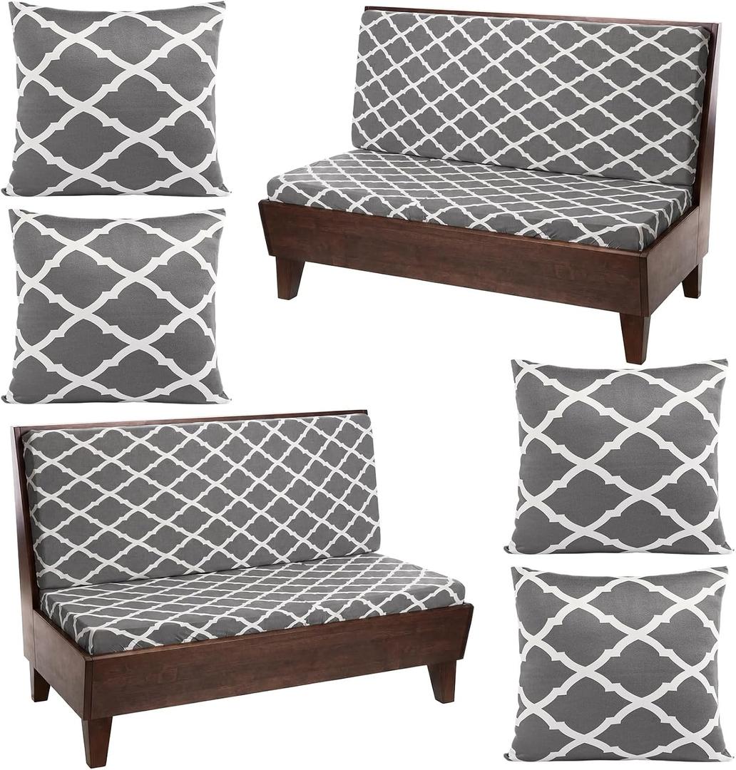8 Pcs Rv Dinette Cushion Covers Stretch Washable Grey Rv Cushion Slipcover Replacement Sofa Chair Protector for Camper Car Bench 4 Pillowcase 2 Backrest and 2 Bench Covers