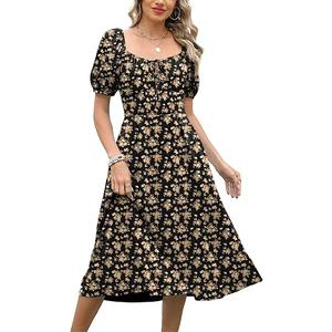 City Chic Women Summer Casual Midi Dress Puff Short Sleeve Square Neck Floral Wedding Guest Party Graduation Dress XXS