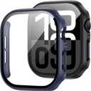 JZK 2 Pack Case with Tempered Glass Screen Protector for Apple Watch Series 11(2025) Series 10 42mm,Slim Guard Full Coverage Hard PC Ultra-Thin Cover for iWatch 11/10 42mm Accessories,Black+Blue