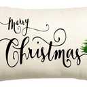 Jbralid Christmas Pillow Covers Merry Christmas Tree Linen Throw Pillow Case Cushion Cover for Sofa Chair Home Decoration 12x20 Inch, White