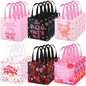 YANGTE 24pc Reusable Valentines Tote Bags with Handles, Non-Woven Gift Bags for Kids Party Favor, Classroom Gift Exchange