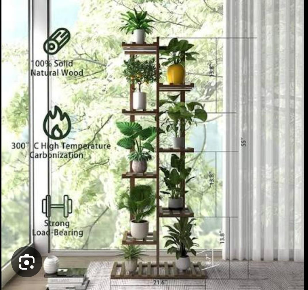 Solatmos Bamboo Plant Stand With Grow Lights Indoor Plants Outdoor Corner Plant Shelf Flower Stands for Living Room Patio Garden Corner Balcony (Light Brown, 8 Tier)