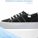 Obtaom Women Platform Canvas Sneakers White Comfort Play Fashion Sneakers Casual Lift Platform Lace Up Shoes Cute Low Top Walking Shoes for Lady (Black) 5
