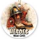 3 x Christmas Firefighter Gifts 2025 - Ceramic Hero Firefighter Christmas Ornament for Tree Decorations, Appreciation Fire Fighter Gifts for Men Husband, Coworkers Friends, Fireman Gift for Men Women