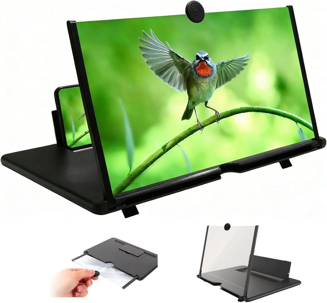 Screen Magnifier for Cell Phone,12inch Big Screen Phone Magnifier - 3D HD Foldable Portable Monitor with Stand, Universal Smartphone Screen Enlarger for Movies, Videos, Gaming, Travel (Black)
