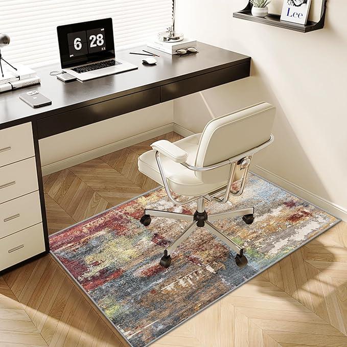 WTHYGB Office Chair Mat for Hardwood Floor Abstract Washable Desk Throw Rug for Rolling Chair Non-Slip Computer Chair Protector 36x60 (Red Blue)