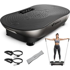 MERACH Vibration Plate Exercise Machine, Vibrating Platform for Lymphatic Drainage Weight Loss Muscle Activation, Full Body Home Exercise Equipment with LED Touch Screen Bluetooth Pull Cord