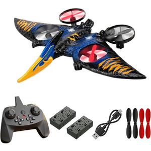 jaming Pterodactyl Drone Dragon Toys Rc Airplanes for Kids and Adults Easy to Flying Dinosaur Toys Remote Controlled Aircraft for Beginners Hobby RC Plane Toys Birthday Gifts for Boys 8-12 (Blue-2 Battery)