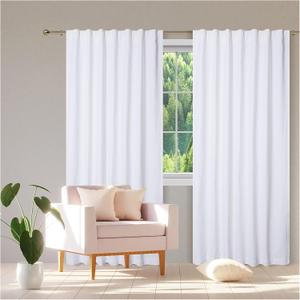 Bedding Craft White Cotton Farmhouse Tab Top Curtains Set of 2, 96" Long x 50" Wide, White 2 Panel Drapes Curtains