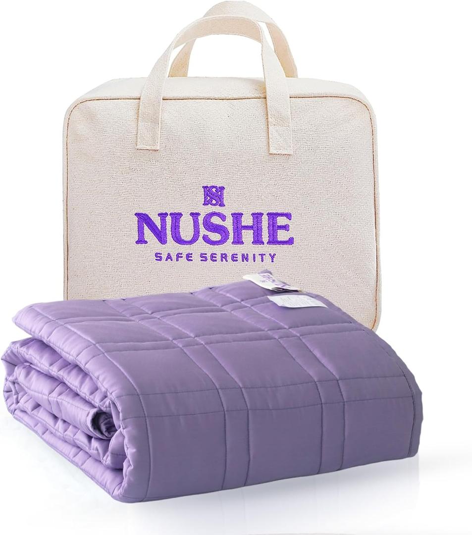 Weighted Blanket for Adults (20 lbs, 60”x80”,Purple)Queen Size. 100% 300TC Viscose, Derived from Bamboo-Premium 7 Layer Cooling Weighted Blankets. Breathable Blanket with travel bag & Machine Washable