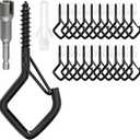 20 PCS Screw Hooks with Safety Buckle, Heavy Duty Ceiling Hooks for Hanging Outdoor String Lights, Plants, Wind Chimes, 2.36 inches, Black