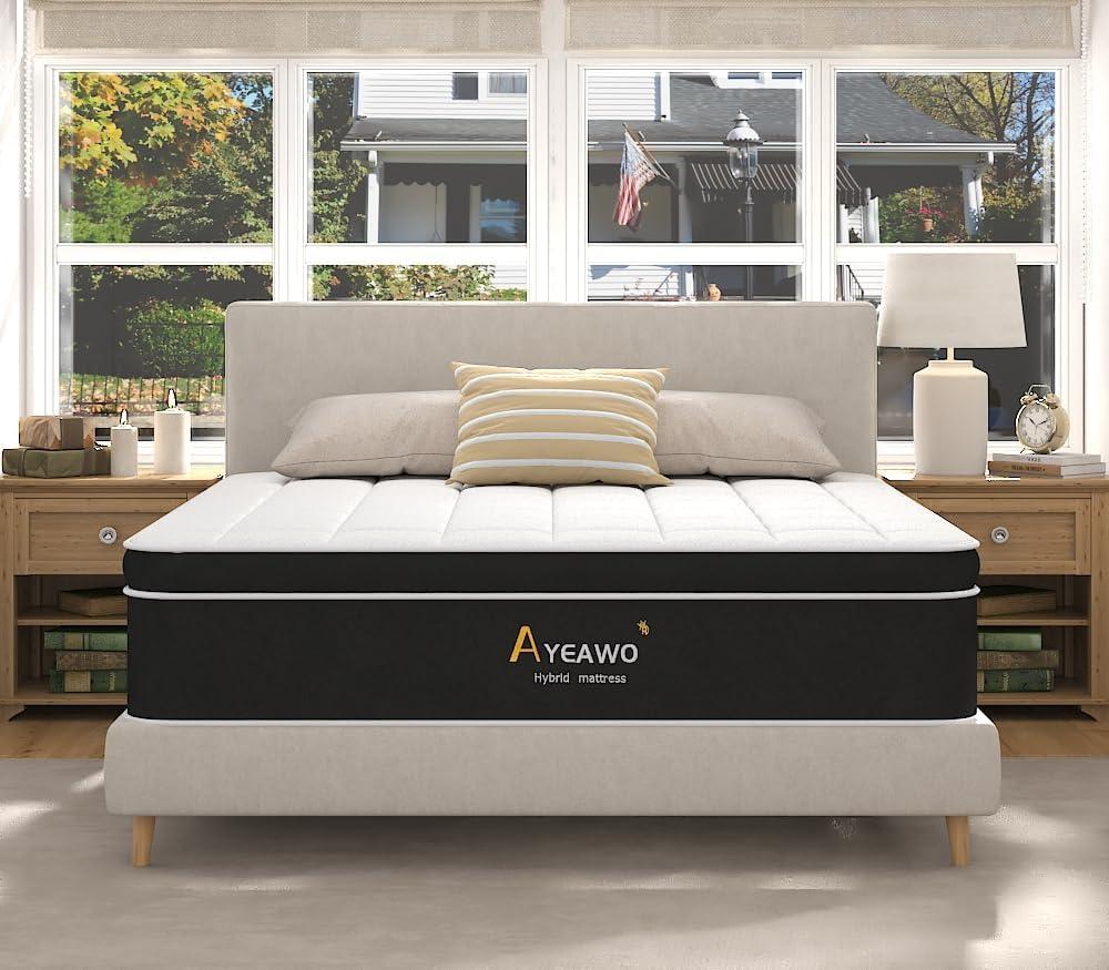 Queen Mattress 14 Inch, Hybrid Mattress Queen Size in a Box, Pressure Relief Gel Memory Foam and Motion Isolation Pocket Springs, CertiPUR-US, Medium Firm