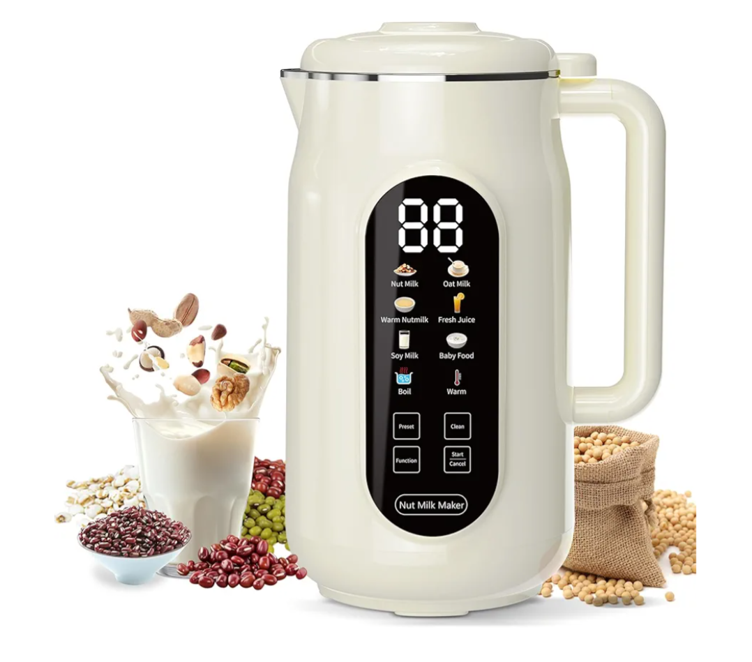 10 in 1 Nut Milk Maker Machine, 42oz IMD Screen Almond Milk Maker, Soy Milk Maker with Self-Cleaning, Delay Start, Keep Warm, Boil Water, Automatic Plant-Based Milk Blender for Soybean, Oat, Coconut