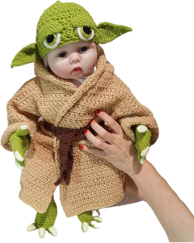 Newborn Photography Props Outfits Boy Girl Baby Crochet Outfits Handmade Infant Photo Shoot Knitted Baby Costume Sets (Green 5pcs)