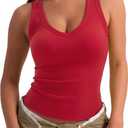 SUUKSESS Women Cotton Ribbed Summer Casual Tops Padded Loose Fit Tank Tops (Red, XS)