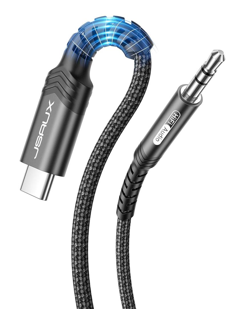 JSAUX USB C to 3.5mm Audio Aux Jack Cable [10ft], USB Type C to 3.5mm Headphone Stereo Cord Car Compatible with iPhone 16/15Pro Max Plus, iPad Pro, Samsung Galaxy S24 S23 Ultra, Pixel-Black