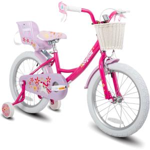 JOYSTAR Unicorn 18 Inch Girls Bikes for Ages 5-8 Years Girls with Doll Bike Seat 18 in Kids Bicycle with Training Wheels Basket Streamer Princess Kids' Bikes   (Fuchsia)