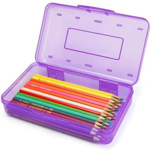 Nuozme Plastic Translucent Pencil Box,Pencil Cases with Snap-Tight Lid for Pens, Pencils, School Supplies,Office Supplies, 1 Pack, Standard Size, Pack Of 2