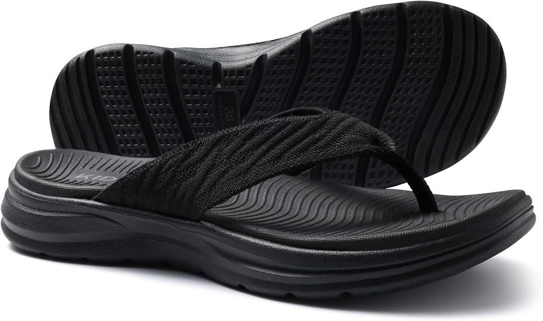 KIDMI Women's Arch Support Flip Flops with Soft Cushion Comfortable Summer Beach Slip On Walking Thong Sandals (Black, L) 5.5-6
