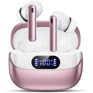 Wireless Earbuds, 42H Playtime Bluetooth 5.3 Headphones, HiFi Stereo Call Noise Cancelling Earbuds, IPX7 Waterproof Stereo in-Ear Earphones with LED Display for iOS Android (Elegant Rose Gold)