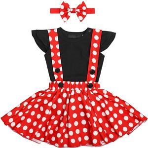 IBTOM CASTLE Polka Dots Tutu Costume for Baby Girl Princess 1st Birthday Party,Dress Up w/Overall Suspender Skirt,Headband (18-24 Months, Black+red)