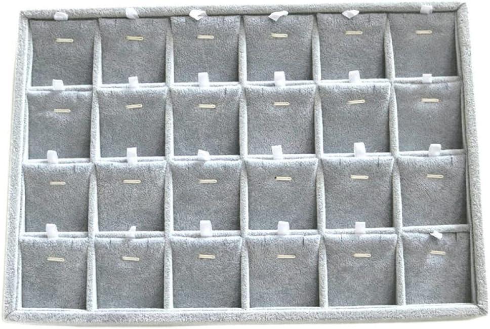 Jewellery Box, Jewelry storage box 24 lattice Jewelry Display Tray Necklace Holder Pendant Storage Box Ring Earring Case Bracelet Organizer Bangle Showcase(Gray) 