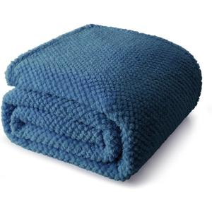 Whale Flotilla Queen Size Fuzzy Fleece Blanket for Bed, 90x90 Inch Fluffy Warm Soft Jacquard Blankets for All Season, Lightweight and Cozy, Navy Blue