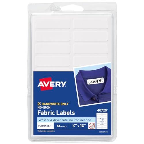 Avery No-Iron Fabric Labels, 1/2" x 1-3/4", Washer and Dryer-Safe Waterproof Labels, Non-Printable, 54 Total (40720)