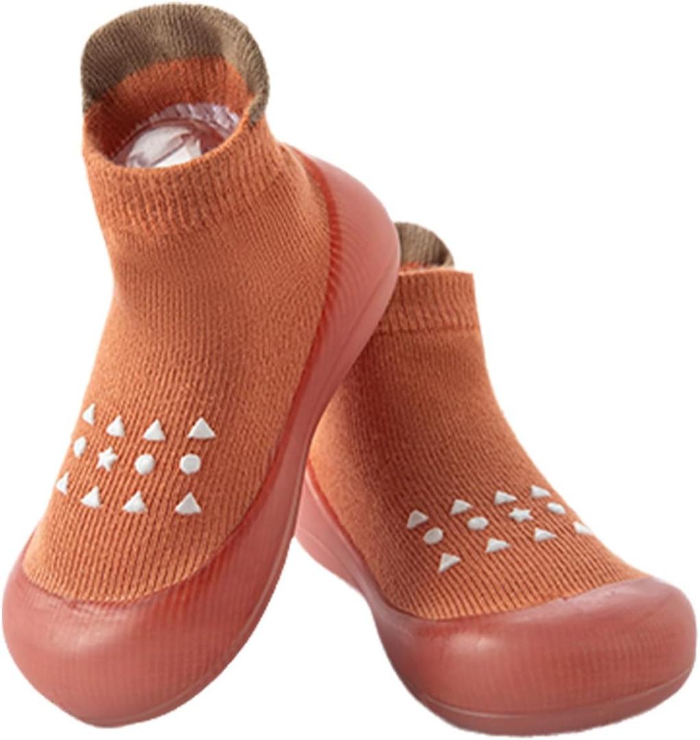Baby Sock Shoes Boys Girls First Walking Infant Toddler Shoes Non Slip Lightweight Indoor Outdoor (Brown)