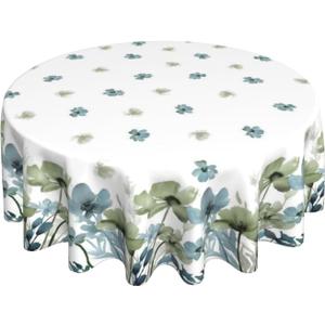 Spring Round Tablecloths 70 Inches Watercolor Sage Green Blue Floral Decorative Round Tablecloths Modern Summer Flower Washable Reusable Circle Table Covers for Home Kitchen Dining Room,Party