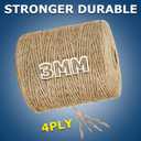 Vanhench Jute Twine 3mm x 328ft (100m), Jute Rope for Crafts Gardening Garden Plant Gift Wrapping Arts & Crafts Art Decoration Packing Material Christmas Twine Bulk Heavy-Duty (Brown)
