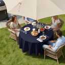 LUSHVIDA Round Outdoor Tablecloth with Umbrella Hole and Zipper, 60 Inch Navy, Washable Waterproof Table Cloth Spill Proof Wrinkle Free Table Cover for Patio Spring Summer Picnic BBQS