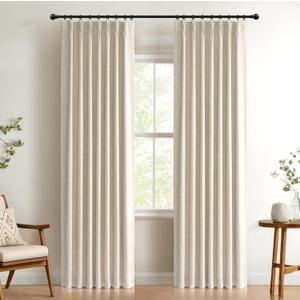 100% Blackout Shield Polyester Pinch Pleated Curtains Blackout, Pleated Drapes with Hooks 96 Inch Long 2 Panels Set, Polyester Blackout Curtains for Bedroom & Living Room, 40" W x 96" L, Cream