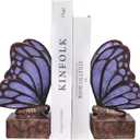 Vintage Purple Butterfly Bookends,Resin Book Ends for Shelves,Heavy Duty Decorative Bookends,Creative Book Stopper Holder Decor for Desk Home Office,Shelf Decoration,Gifts for Mother's Day