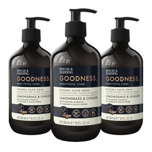 Baylis & Harding Liquid Hand Soap Wash with Dispenser, Goodness, Lemongrass & Ginger, 16.9oz/500ml (3-Pack)