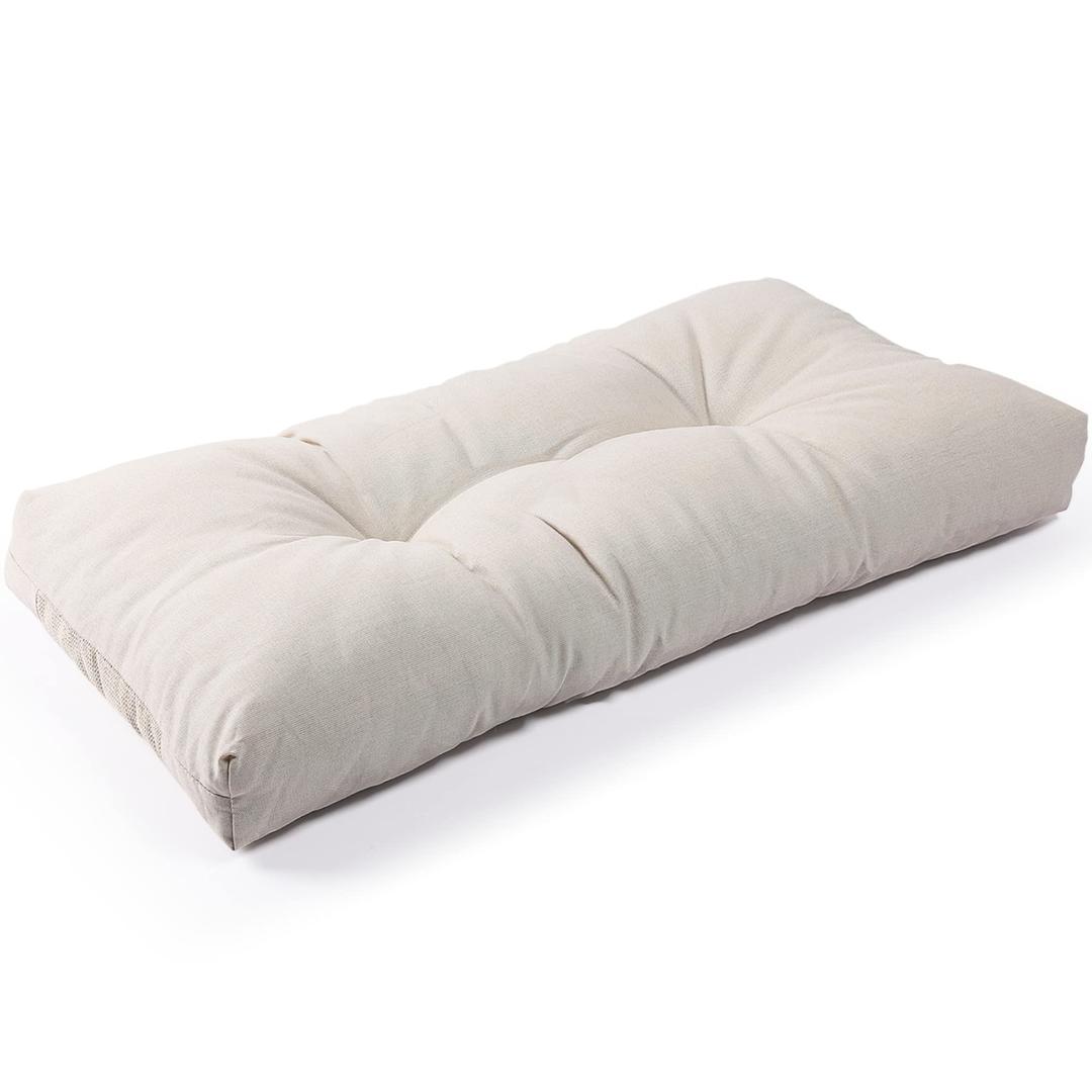 SUNROX LokGrip Non Slip Tufted Memory Foam Bench Cushion, FadeShield Water Resistant Durable Thicken Outdoor/Indoor Bench Seat Pads 59x16x4 inch, Cream