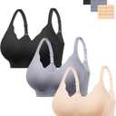HBselect Jelly Bras for Women No Underwire 3PCS Comfort Wireless Push Up Bras Seamless Scalloped Lift Everyday Bralettes (L)