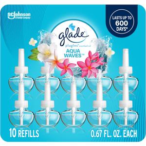Glade PlugIns Scented Oil 10 Refills, Air Freshener, Aqua Waves, 10 x 0.67 oz, Packaging May Vary