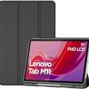 ProCase Smart Case for Lenovo Tab M11/Tab K11 LTE 11" 2024 TB330FU with Pen Holder, Slim Stand Tri-Fold Hard Shell Protective Tablet Cover Translucent Back Case Support Auto Wake/Sleep -Black