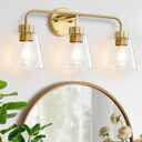 Bathroom Vanity Lights Over Mirror Modern Gold Light Fixture 3 Lights with Clear Tapered Glass Shade inches Brass Wall Sconce Bathroom Lighting E26 Base