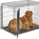 MidWest Homes for Pets 42-Inch Two-Door iCrate Folding Dog Crate with Divider Panel, Leak-Proof Tray & Secure Latches  Metal Wire Kennel for Large Breeds  Portable, Durable & Easy to Assemble (Black)