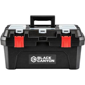 Black Canyon 17 Inch Plastic Tool Box, Support up to 44 lbs,Dual-Layer Design, Flexible for Stacking, Top-Lid Storage, Ideal for DIY, Workshop