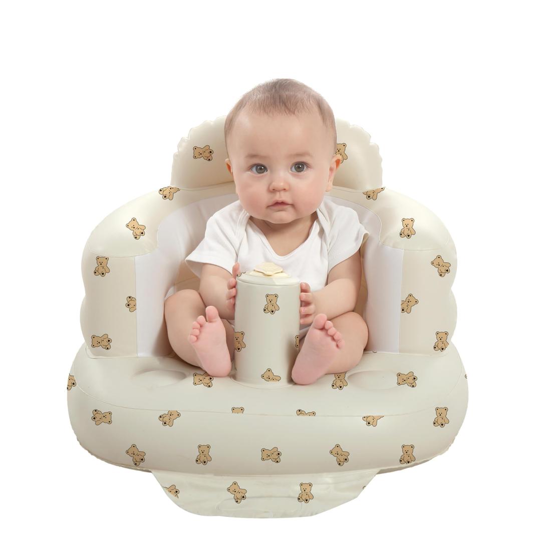 AGITVPS Upgrade Inflatable Baby Seat with Tray for Babies 3-36 Months, Built in Air Pump Bumbo Seat with Tray, Baby Chair Sit Me up Floor Seat for Baby, Learning to Sit&Feeding (Velvet Pillar-Camel)