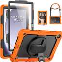 SEYMAC Case for Samsung Galaxy Tab A9+/ A9 Plus 11" (SM-X210/X216/X218), Heavy Duty Shockproof Protective Case with Screen Protector, Rotating Stand, Hand/Shoulder Strap, Orange