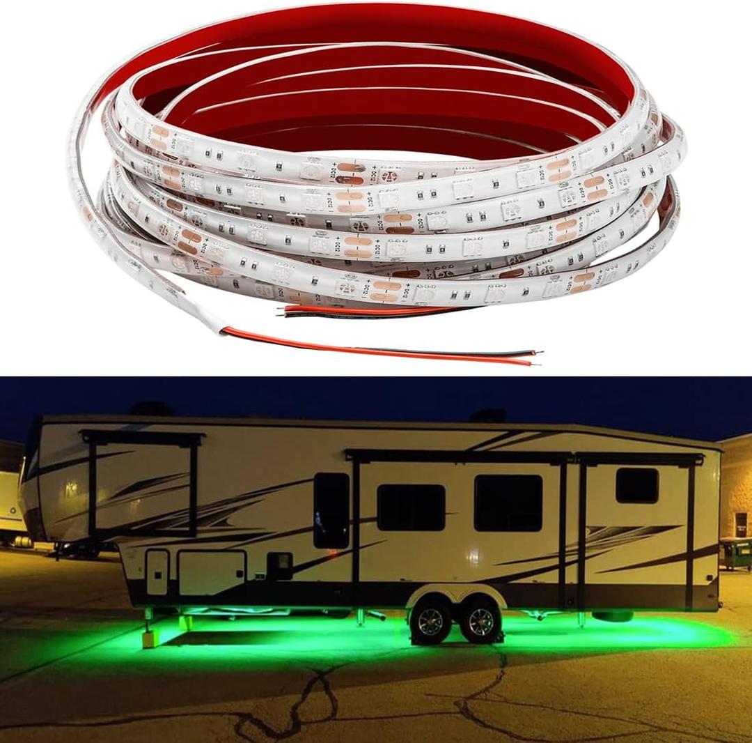 Rv Underglow Led Light Kit, Underbody Accent Lighting for Camper Motorhome Travel Trailer Concession Stands Food Trucks, Rv Led Light Strip, Rv Awning Lighs, 5m(16.4ft), Dc 12v, Green
