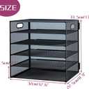 5 Tier Lettrer Tray Organizer, Metal Mesh Desk File Organizer with Sliding Trays, Paper Sorter Desk Organizer for Home Office School, Black