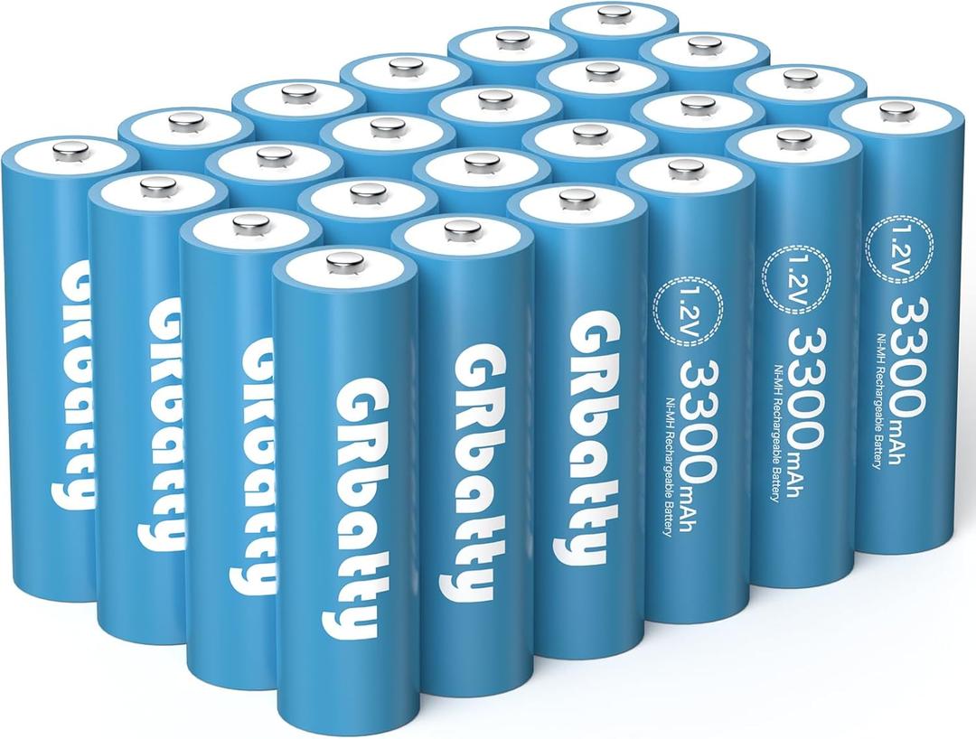 AA Rechargeable Batteries NiMH, 3300mAh Long Lasting, 1.2V 1200 Cycles, 24 Count for Household, Cordless Phones, Remote Controls, Electronics
